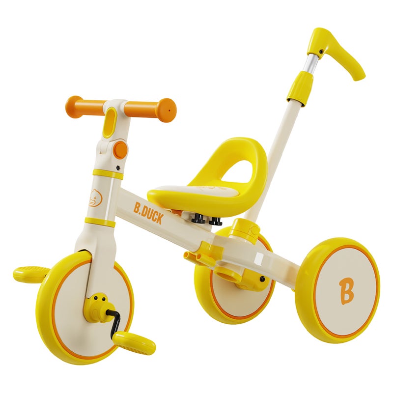 B.Duck - 4-in-1 Kids Bike: Balance, Sliding, Push & Tricycle Modes, Adjustable Seat & Handlebar, Indoor/Outdoor, Yellow, 3-6 Y - Image 1